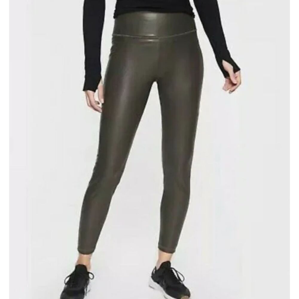 Athleta All Over Gleam Gray Faux Leather Tight Leggings Stretch Activewear Sz L